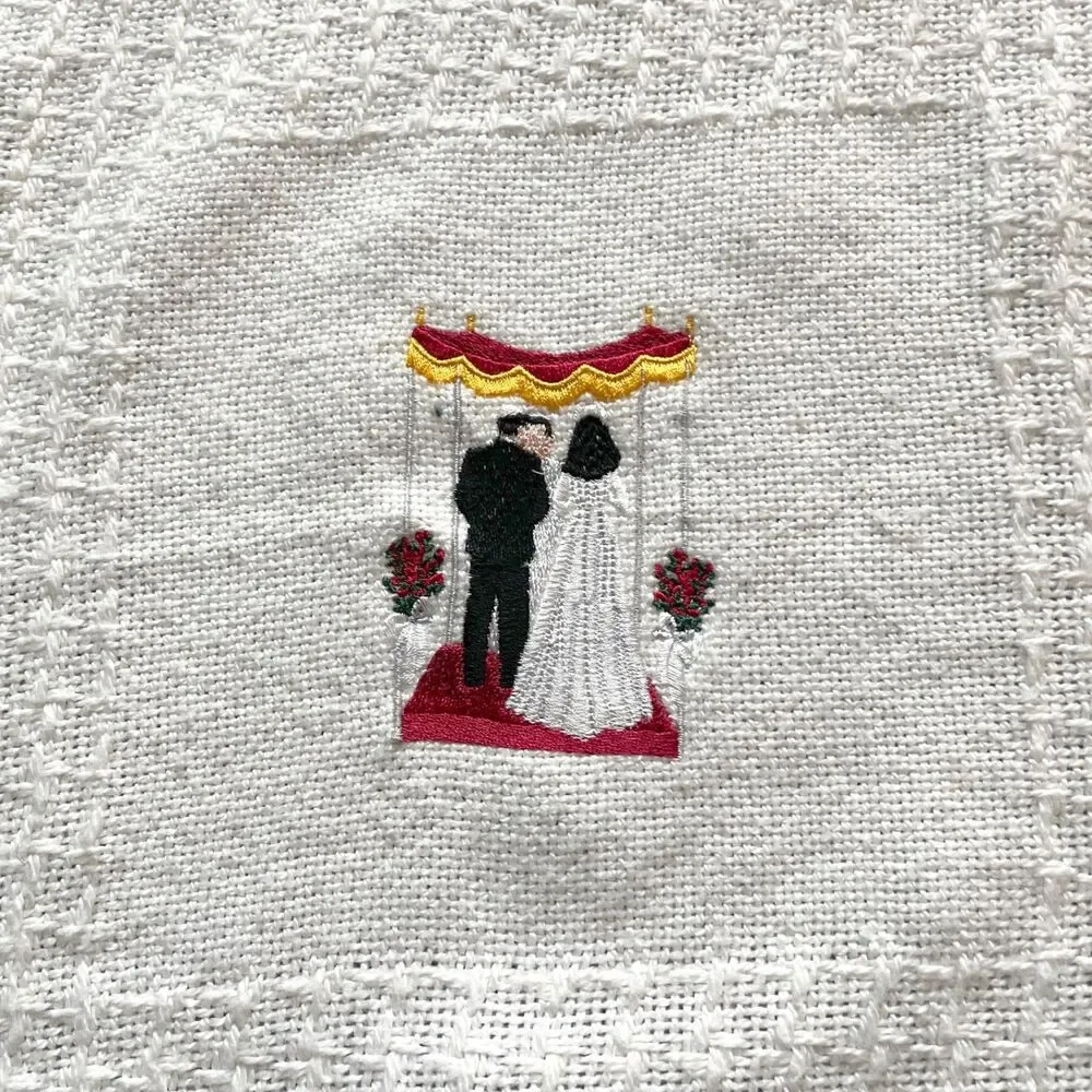 Jewish Themed Blanket White with 20 Individual Embroidered Symbols‎ Fringe